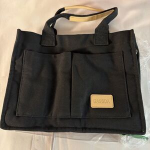 Gassda Medium Black Canvas Tote With Shoulder Strap Outer Pockets New